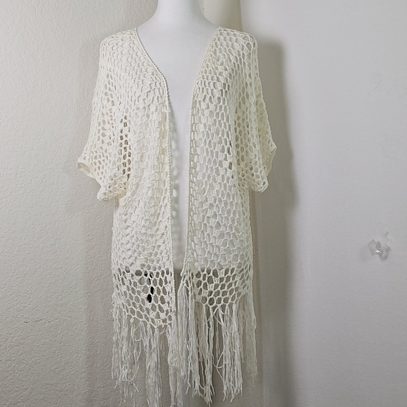 POL Womens Knit Crochet Cardigan W Fringe Sz L, Boho,Hippie,Festival - Picture 1 of 10